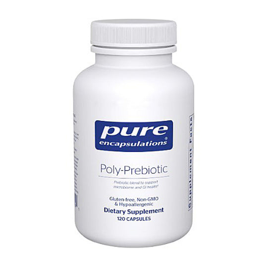 White supplement bottle labeled 'pure encapsulations' on a white background