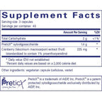 Supplement facts label with PreticX branding on a white background