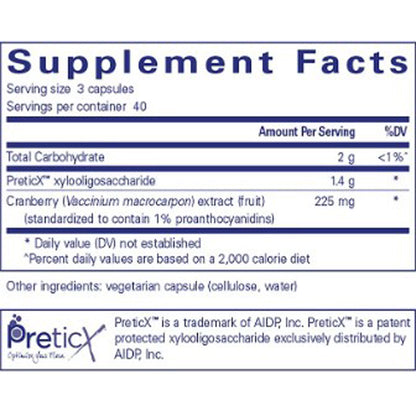 Supplement facts label with PreticX branding on a white background