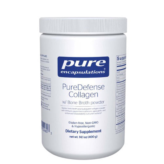 Container of Pure Defense Collagen powder by Pure Encapsulations on a white background