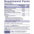 Supplement facts label with detailed nutritional information on a white background