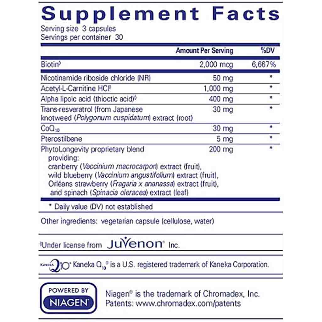 Supplement facts label with detailed nutritional information on a white background
