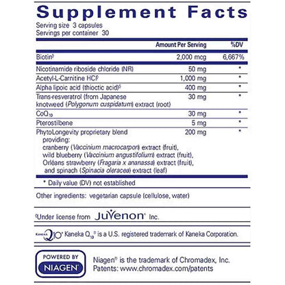 Supplement facts label with detailed nutritional information on a white background