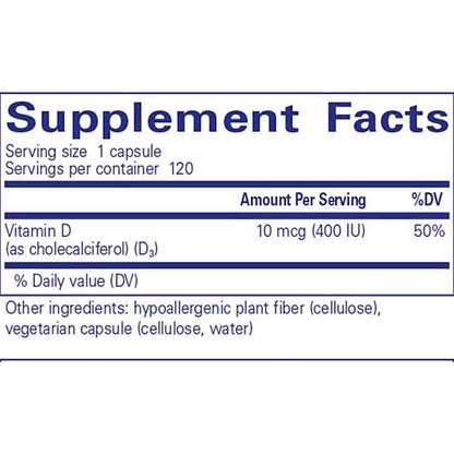 Pure Encapsulations Vitamin D3 10 mcg (400 IU) 120c