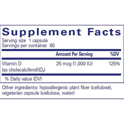 Pure Encapsulations Vitamin D3 25 mcg (1,000 IU) 60c