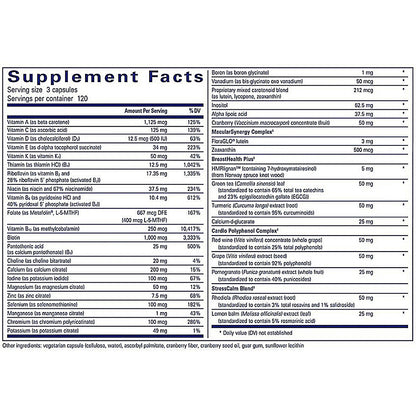 Supplement facts label with detailed nutritional information on a white background