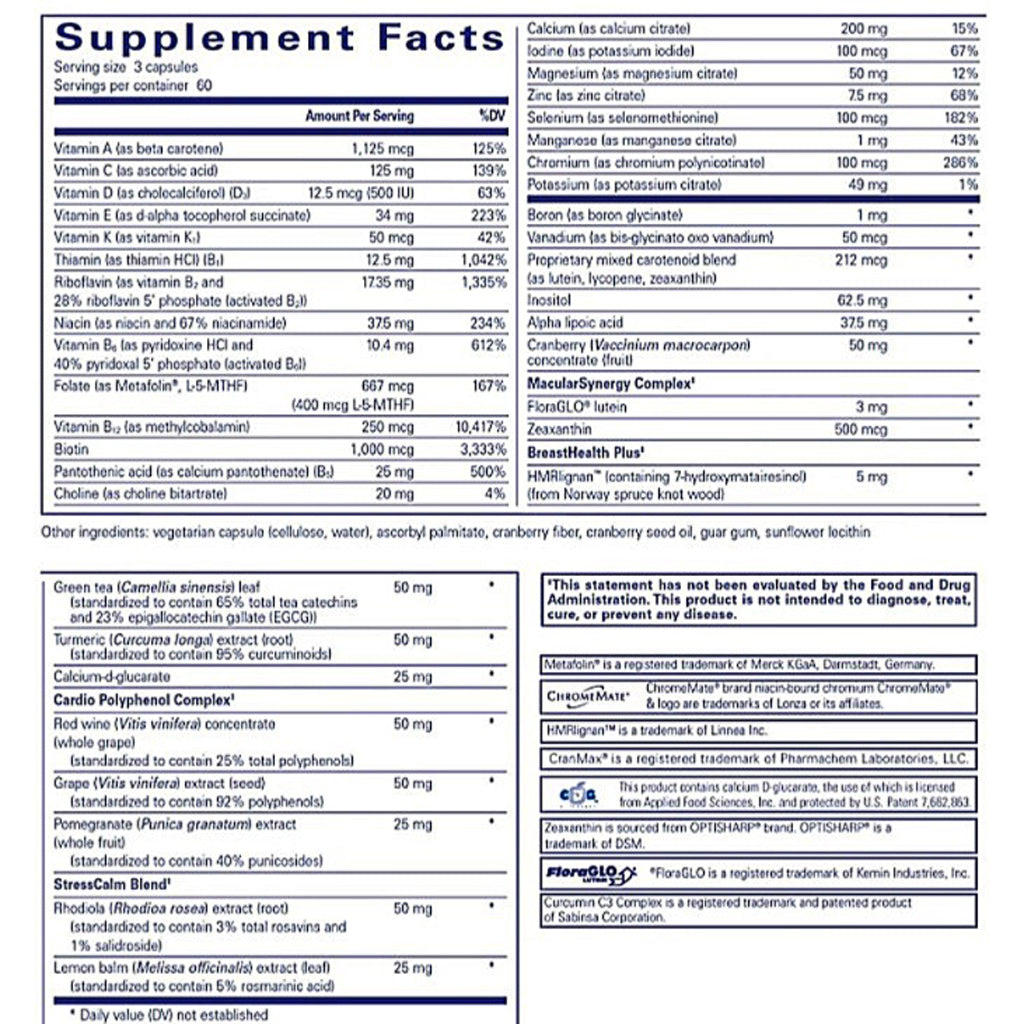 Supplement facts label with detailed nutritional information on a white background