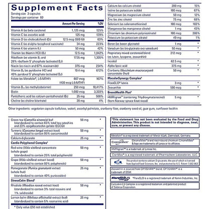 Supplement facts label with detailed nutritional information on a white background