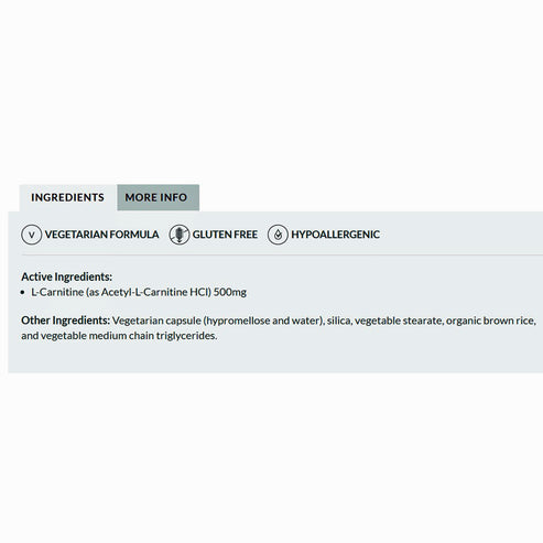 Professional Formulas Acetyl-L-Carnitine 500mg 60c