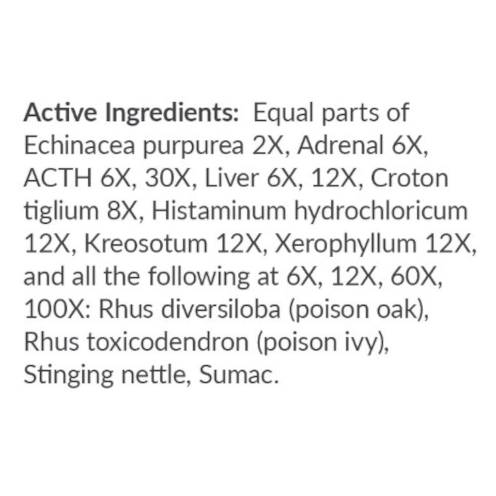 List of active ingredients on a white background