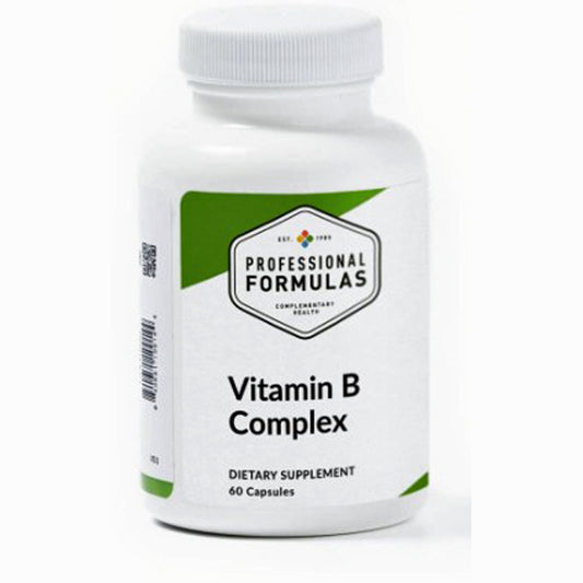 Supplement bottle labeled 'Vitamin B Complex' by 'Professional Formulas' on a white background