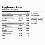 Supplement facts label with detailed nutritional information on a white background