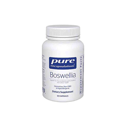 Bottle of pure encapsulations Boswellia dietary supplement on a white background