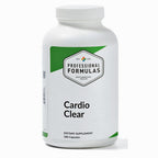 Supplement bottle labeled 'Cardio Clear' by 'Professional Formulas' on a white background