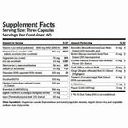 Supplement facts label with detailed nutritional information on a white background