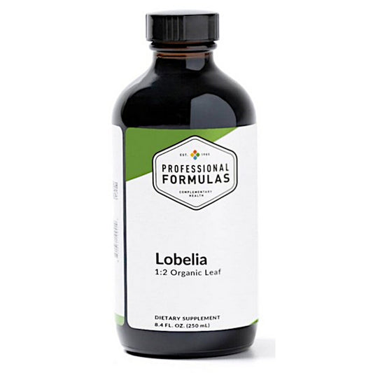 Bottle of Professional Formulas Lobelia supplement on a white background