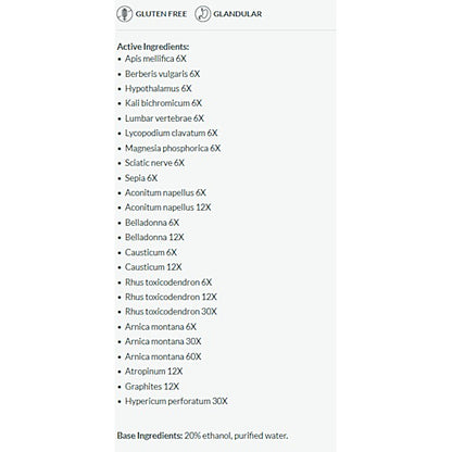 List of active ingredients on a white background with 'Gluten Free' and 'Glandular' labels.