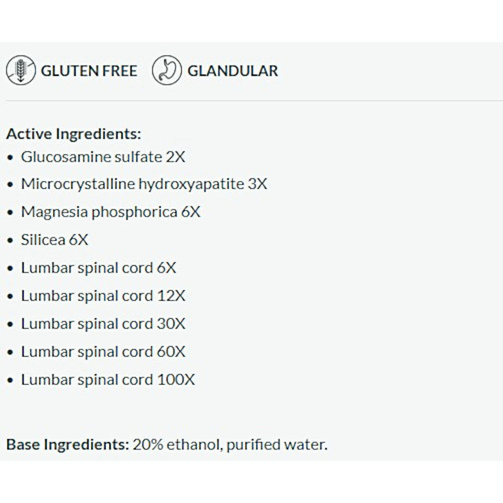 List of active ingredients on a white background with 'Gluten Free' and 'Glandular' labels.