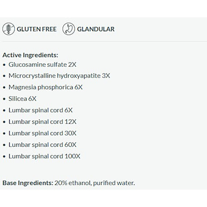 List of active ingredients on a white background with 'Gluten Free' and 'Glandular' labels.