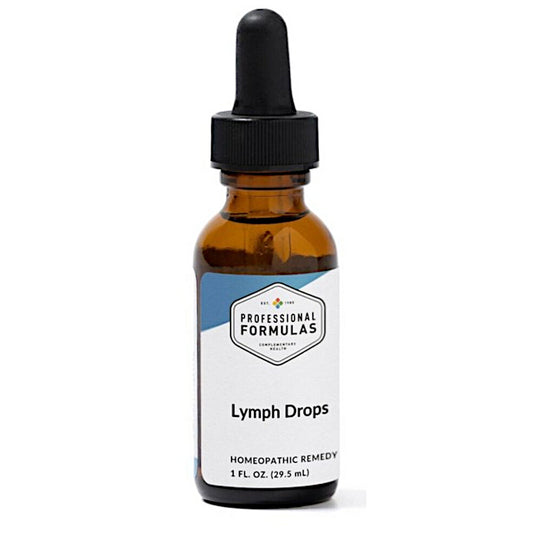 Bottle of 'Lymph Drops' homeopathic remedy with a dropper on a white background