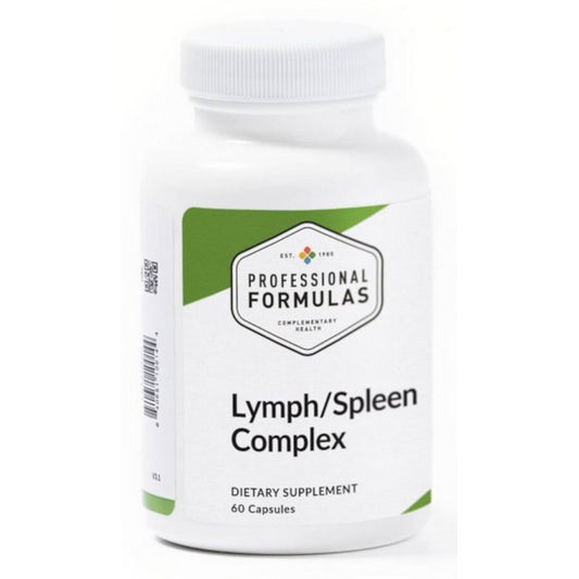 Supplement bottle labeled 'Lymph/Spleen Complex' by Professional Formulas on a white background