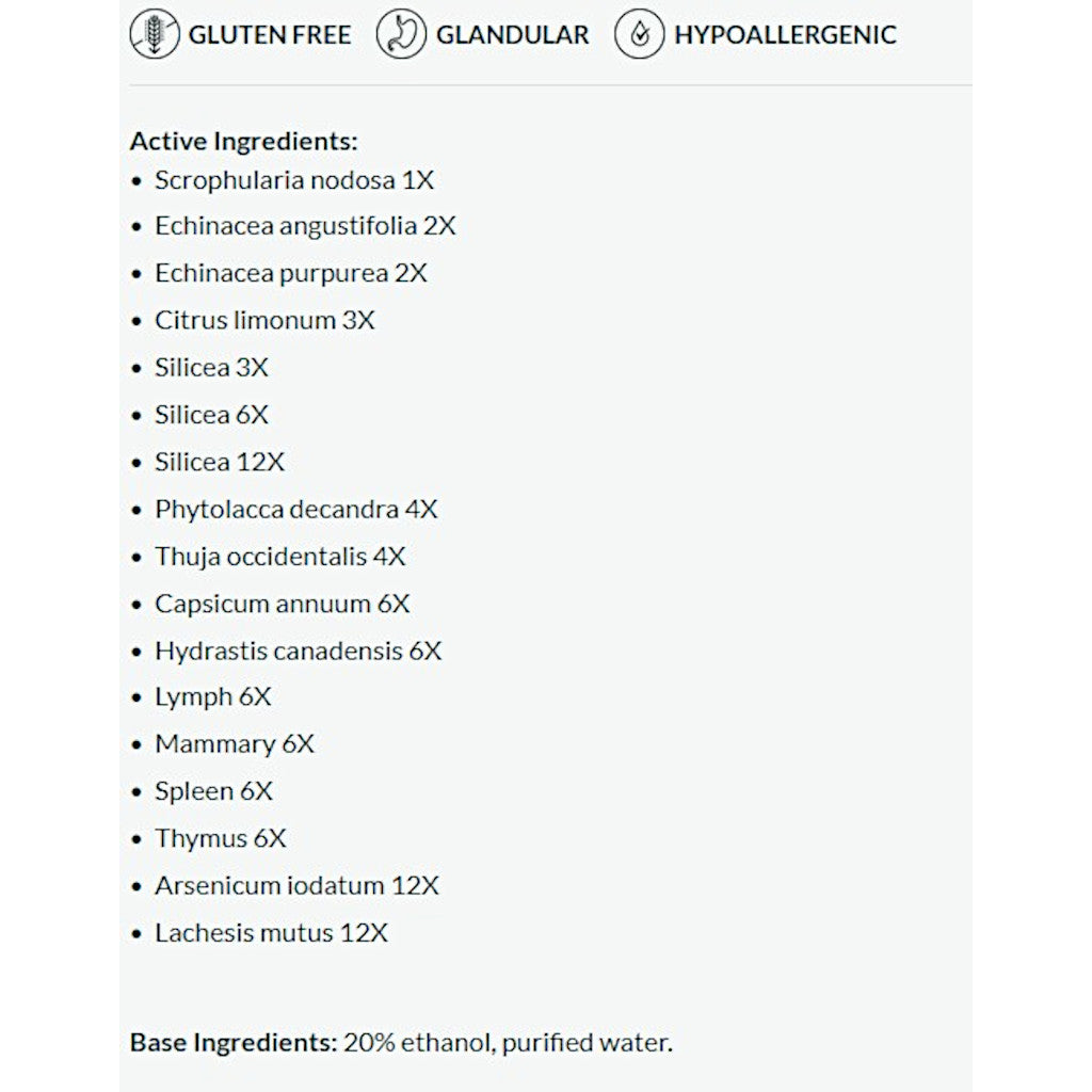 List of active ingredients on a white background