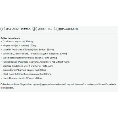 List of active ingredients for a supplement on a white background