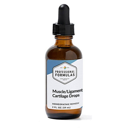 Bottle of Muscle/Ligament Cartilage Drops with a dropper on a white background