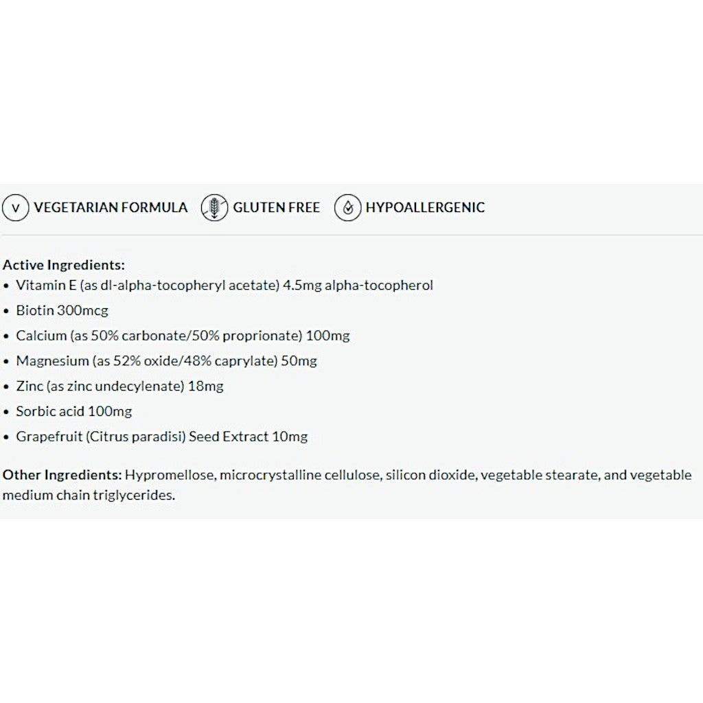 List of active ingredients and product details on a white background