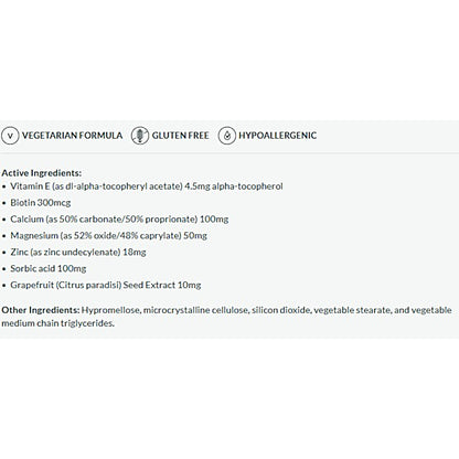 List of active ingredients and product details on a white background