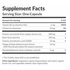 Supplement facts label with detailed nutritional information on a white background