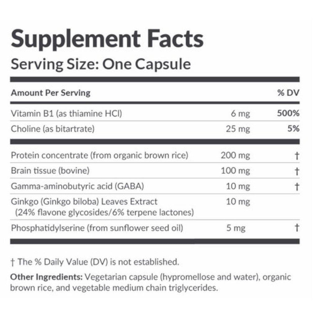 Supplement facts label with detailed nutritional information on a white background