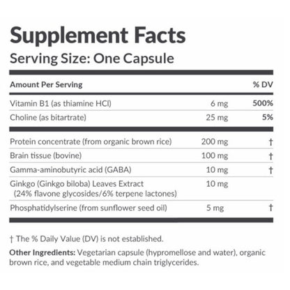 Supplement facts label with detailed nutritional information on a white background