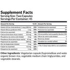 Supplement facts label with detailed nutritional information on a white background