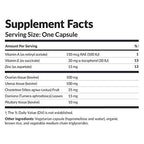 Supplement facts label with detailed nutritional information on a white background