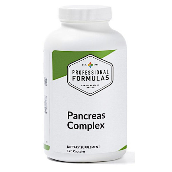 Supplement bottle labeled 'Pancreas Complex' by Professional Formulas on a white background