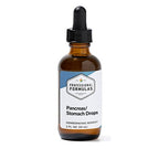 Bottle of Pancreas/Stomach Drops with a dropper on a white background