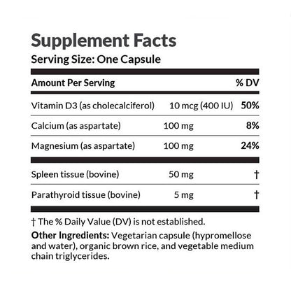Supplement facts label with detailed nutritional information on a white background
