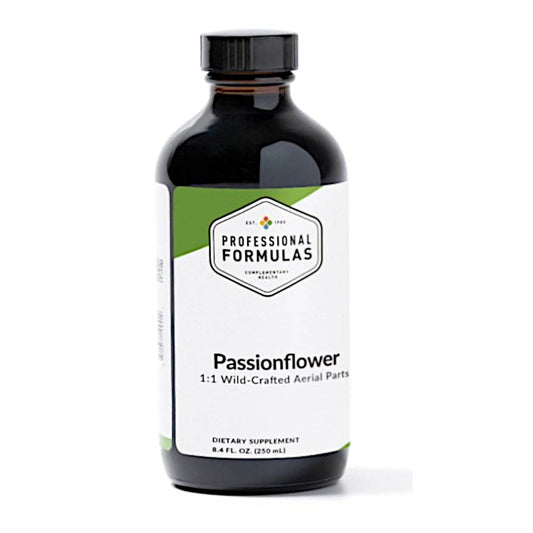 Bottle of Passionflower dietary supplement with a white label on a white background