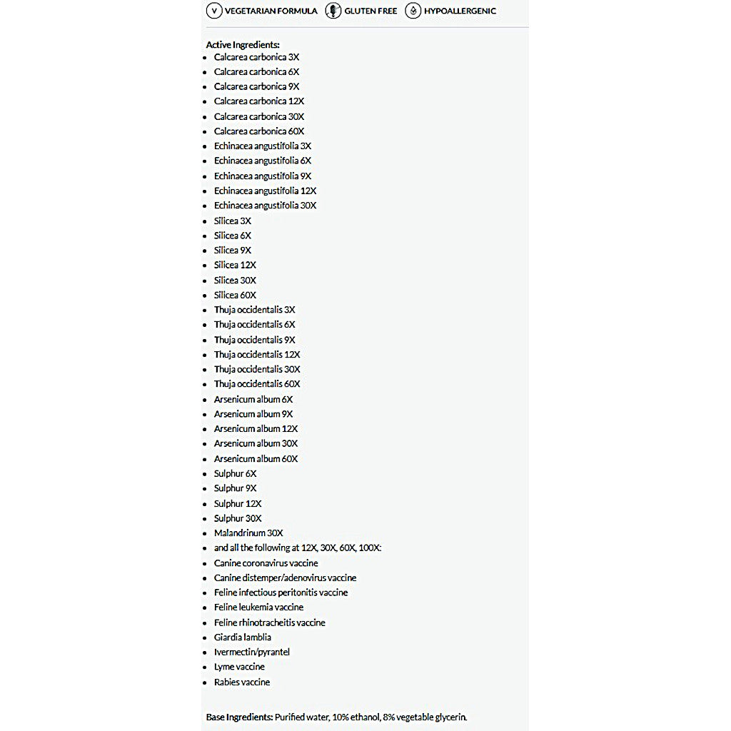 List of product ingredients on a white background