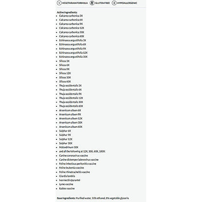 List of product ingredients on a white background