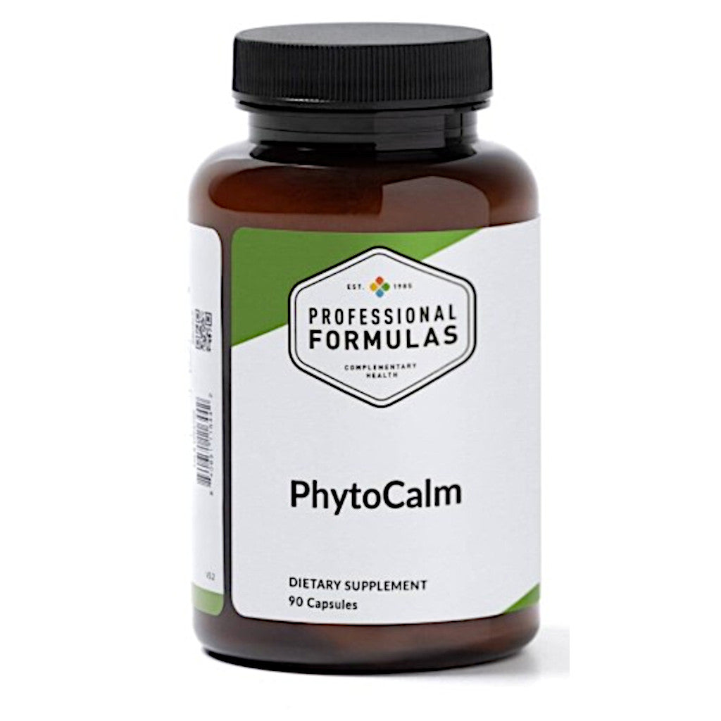 Supplement bottle labeled 'PhytoCalm' by 'Professional Formulas' on a white background