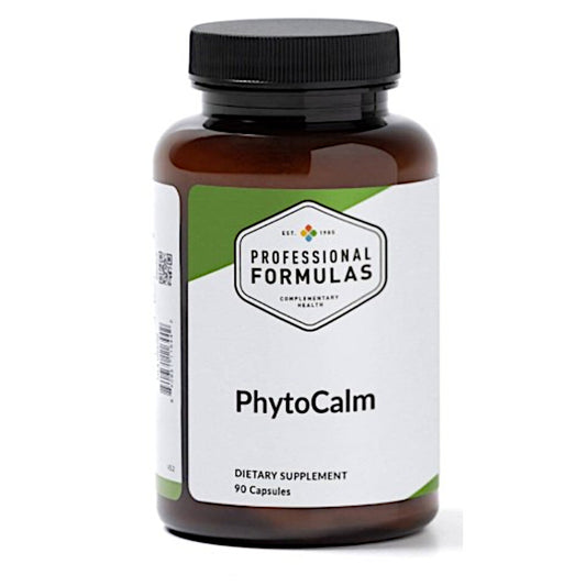 Supplement bottle labeled 'PhytoCalm' by 'Professional Formulas' on a white background