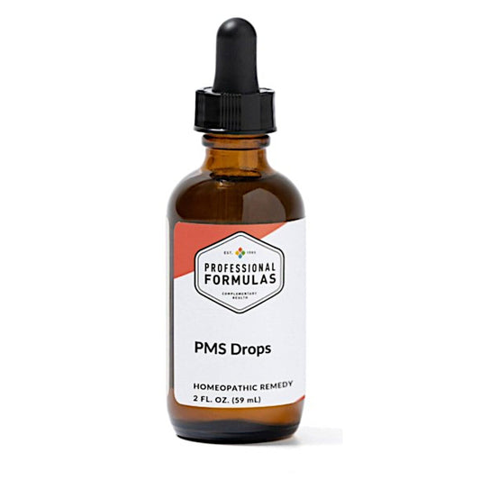 Bottle of 'PMS Drops' by Professional Formulas on a white background