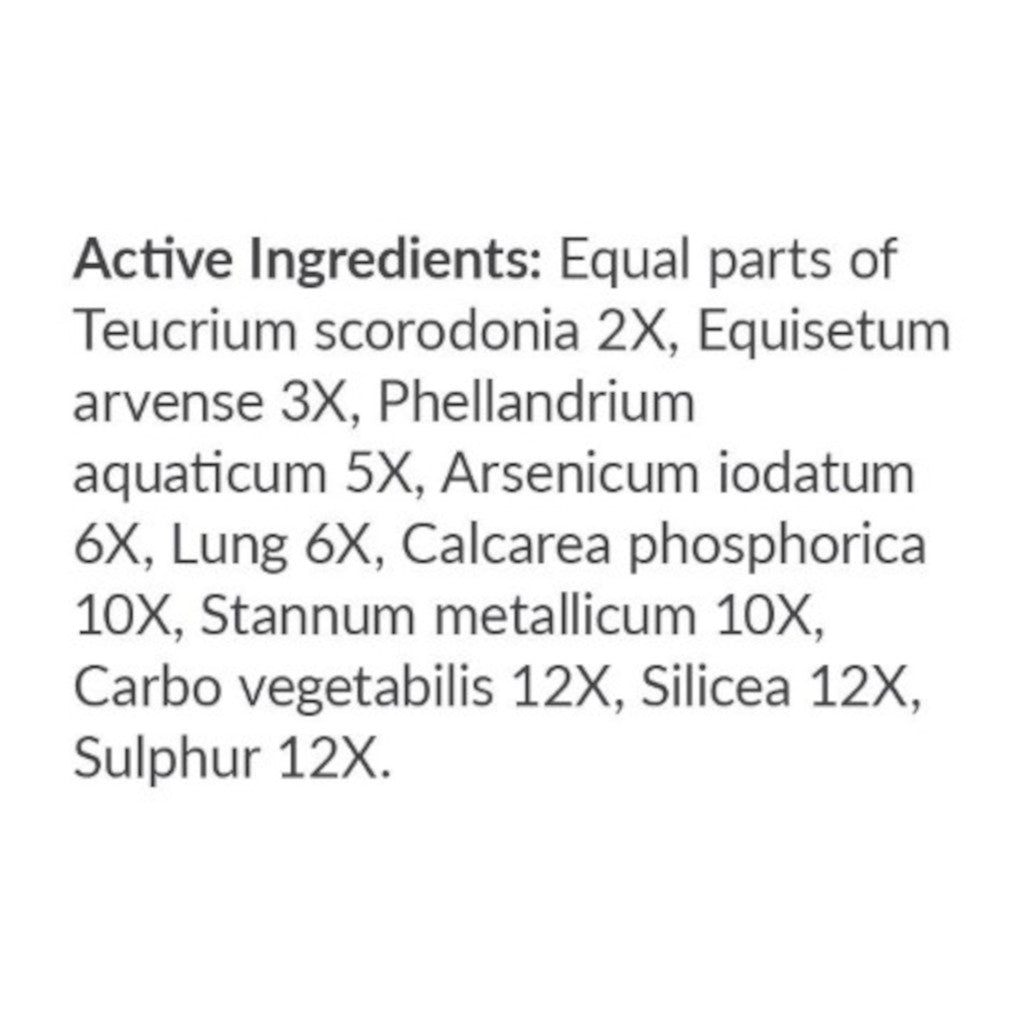 List of homeopathic remedies with their potencies on a white background