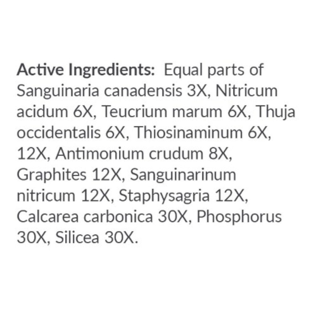 List of active ingredients on a white background