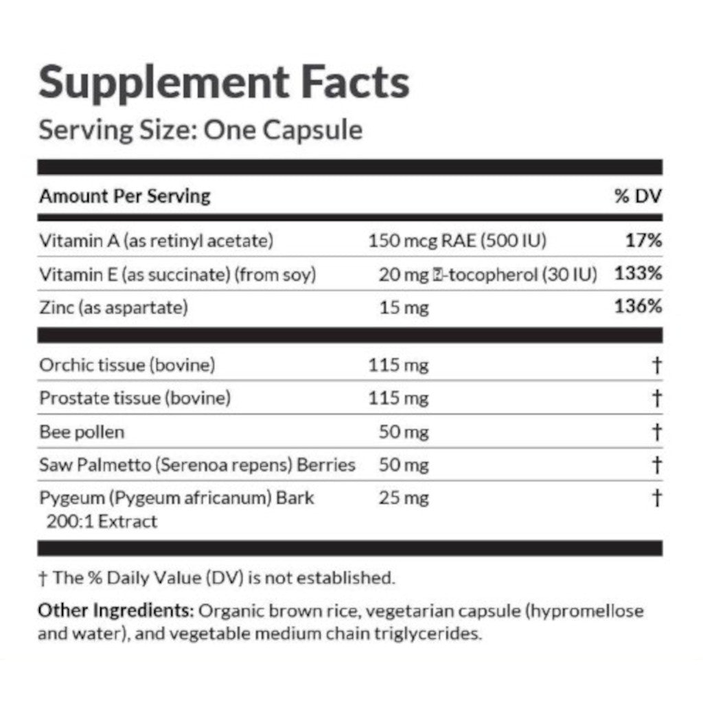 Supplement facts label with detailed nutritional information on a white background