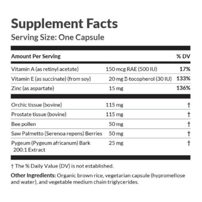 Supplement facts label with detailed nutritional information on a white background