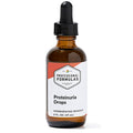 Brown glass bottle with dropper labeled 'Proteinuria Drops' on a white background