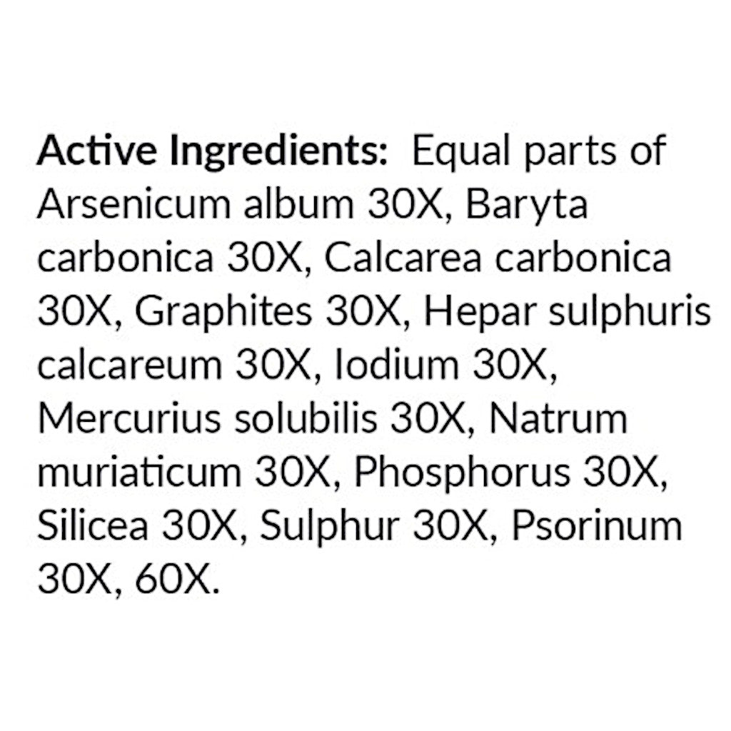 List of active ingredients on a white background